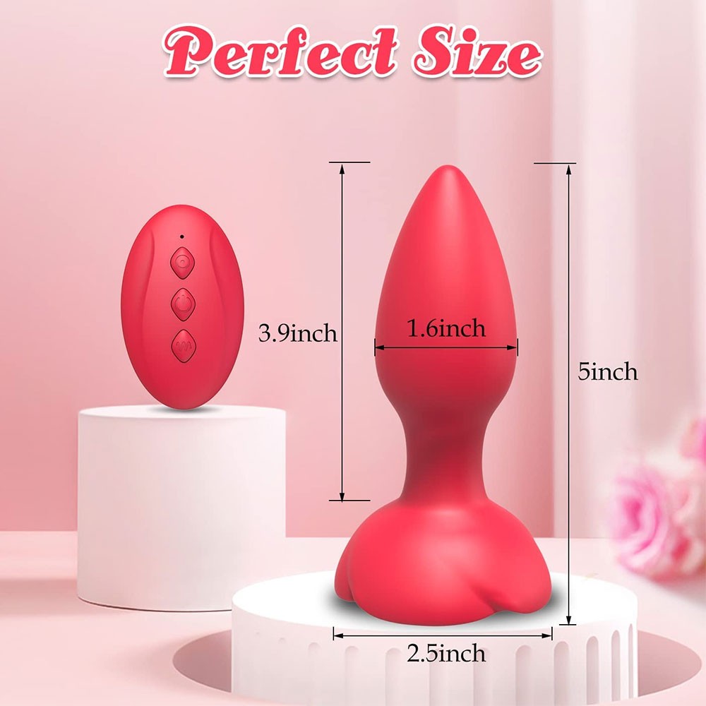 Vibrating Rose Butt Plug with Remote Control