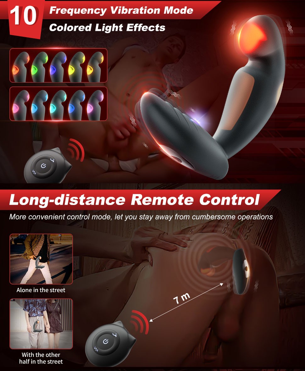 Luminous Prostate Massagers with Remote Control - 10 Color Lightings