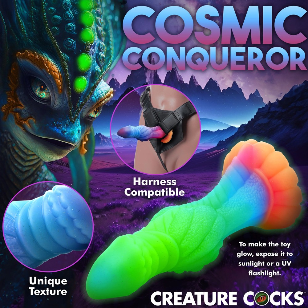 XR Brands Galactic Cock Alien Creature Glow-In-The-Dark Silicone Dildo