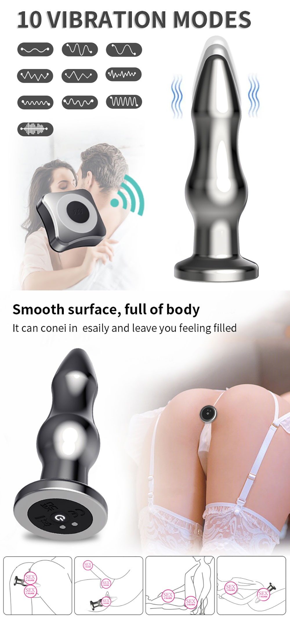 Metal Vibrating Anal Plug Magnetic Rechargeable123