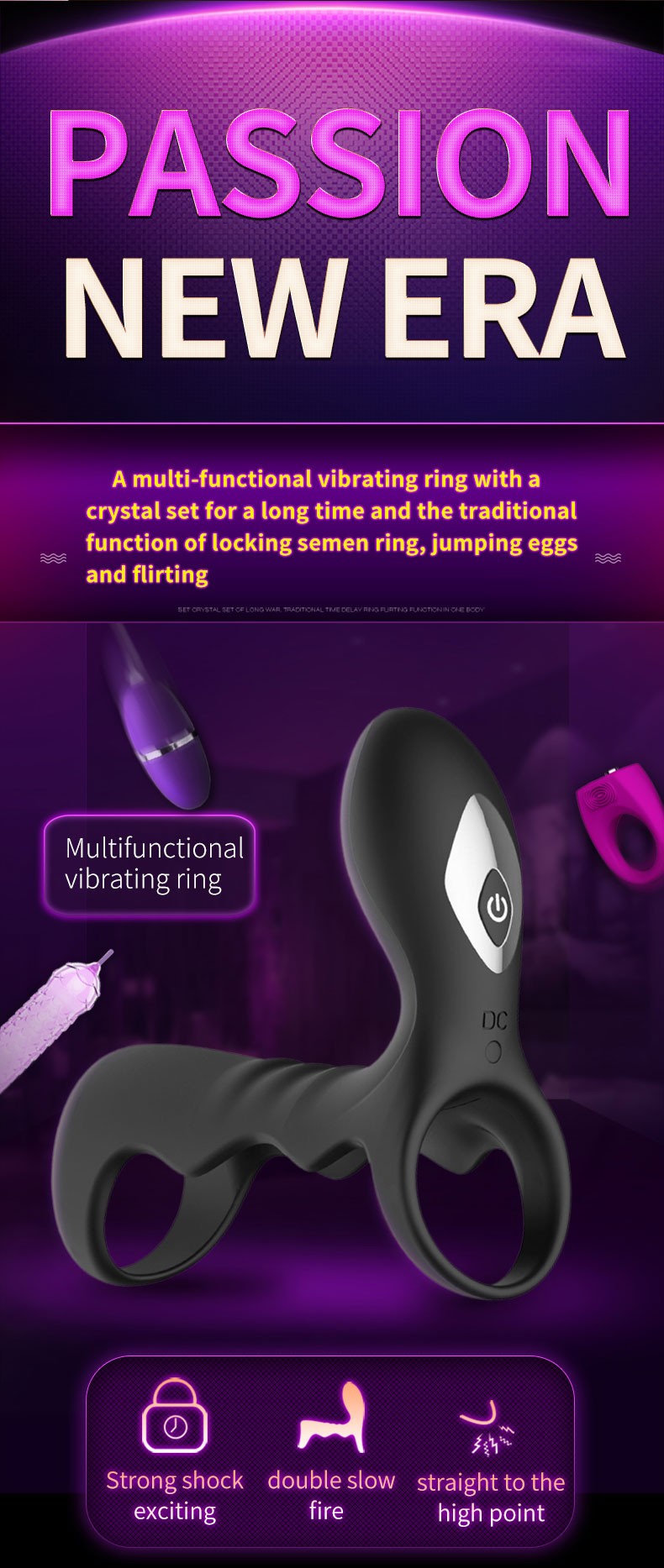 Double Penis Ring Vibrator with 10 Vibration Modes for Couples
