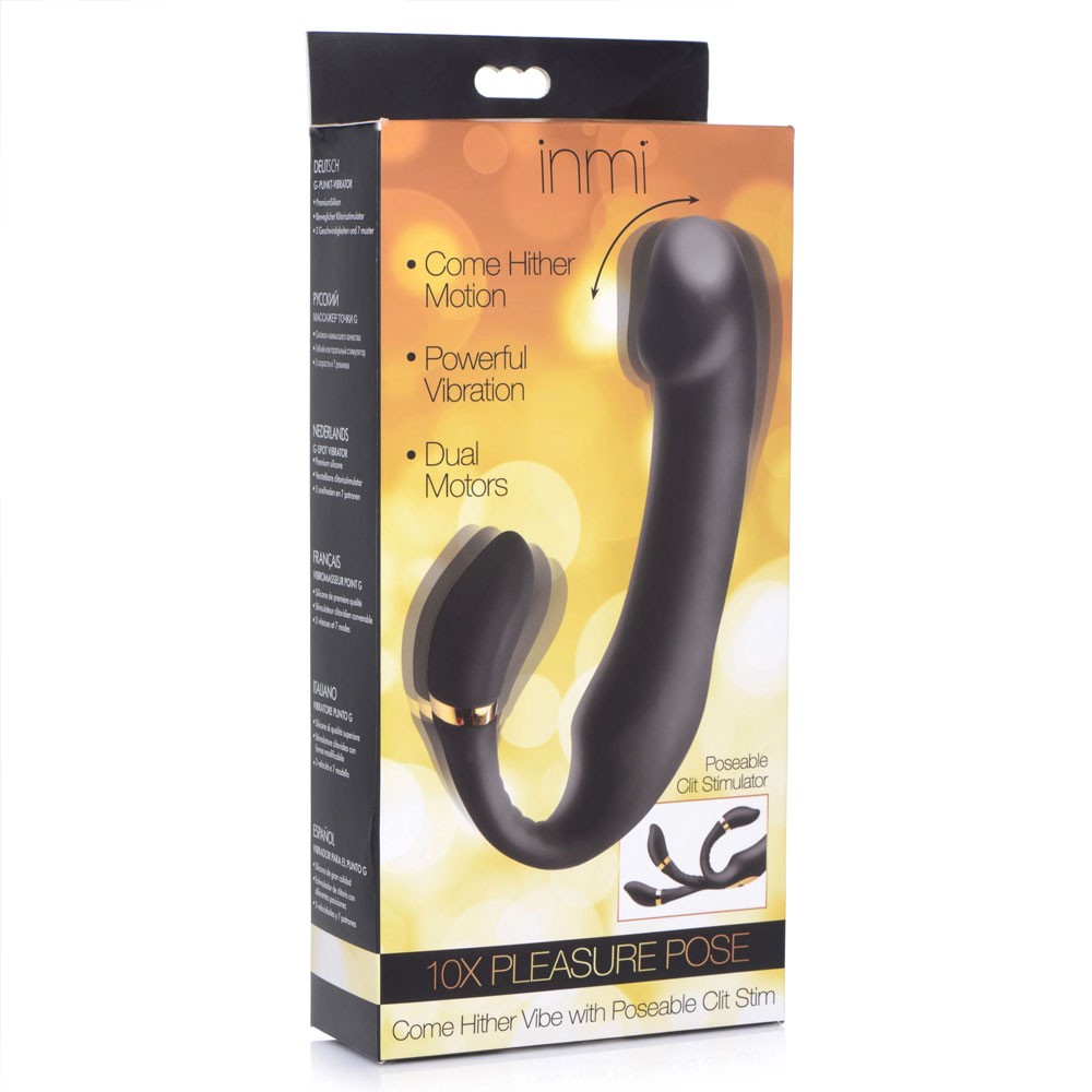 10X Pleasure Pose Come Hither Silicone Vibrator with Poseable Clit Stimulator