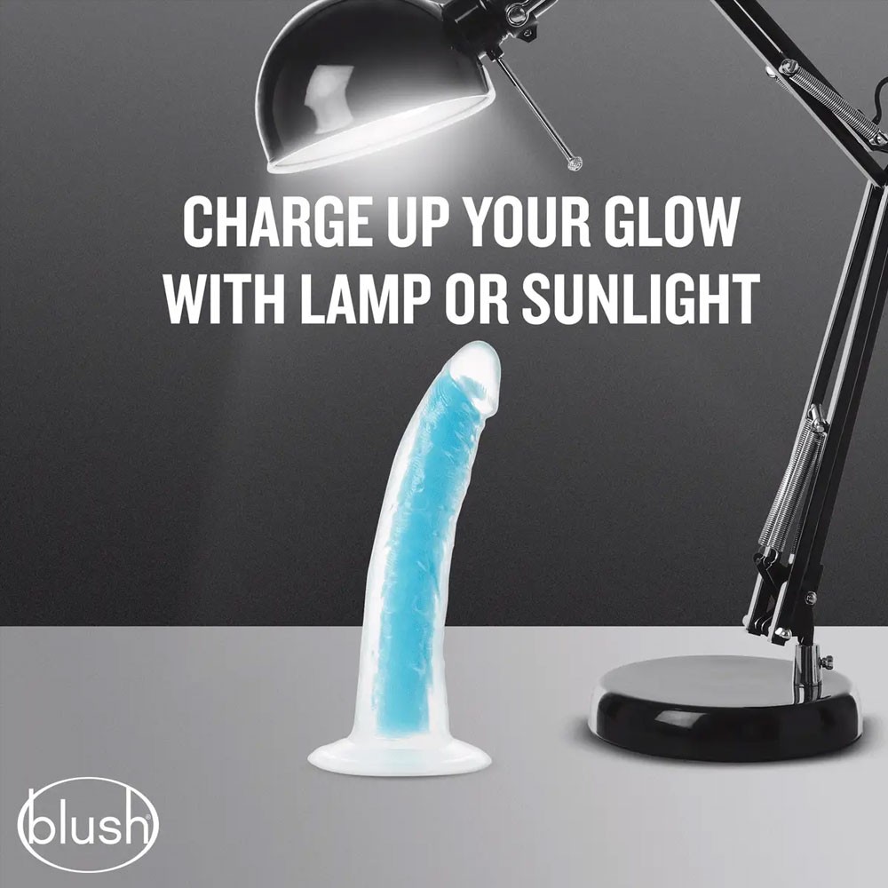 Blush Neo Elite Prysm Glow In The Dark Neon Blue 7 Inch Dual Density Realistic Dildo