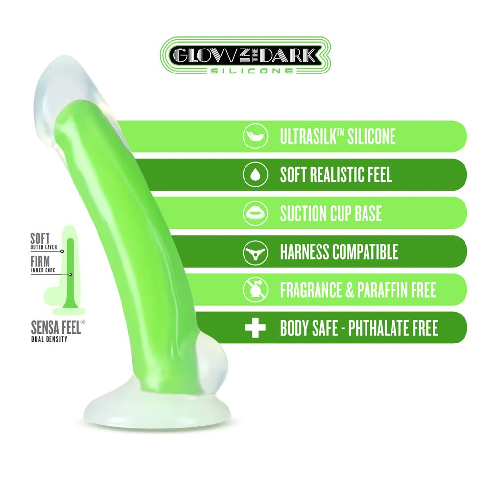 Blush Neo Elite Omnia 7 Inch Dildo Glow In The Dark Neon Green s