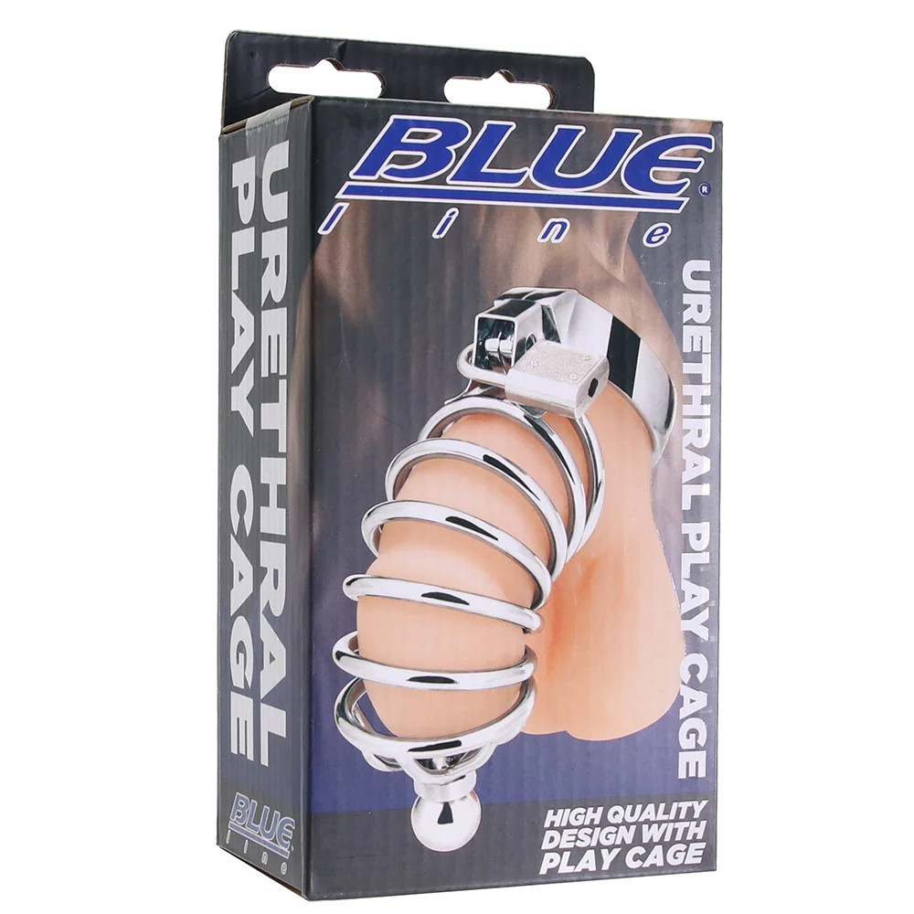 Blue Line Urethral Play Cage Male Cock Chastity Cage