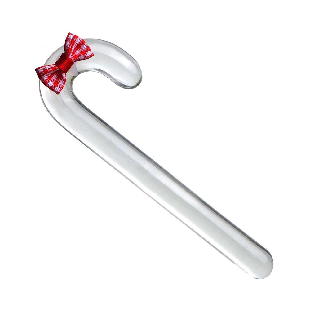 Mini Christmas Candy Cane Clear Crystal Glass Dildo Anal Plug