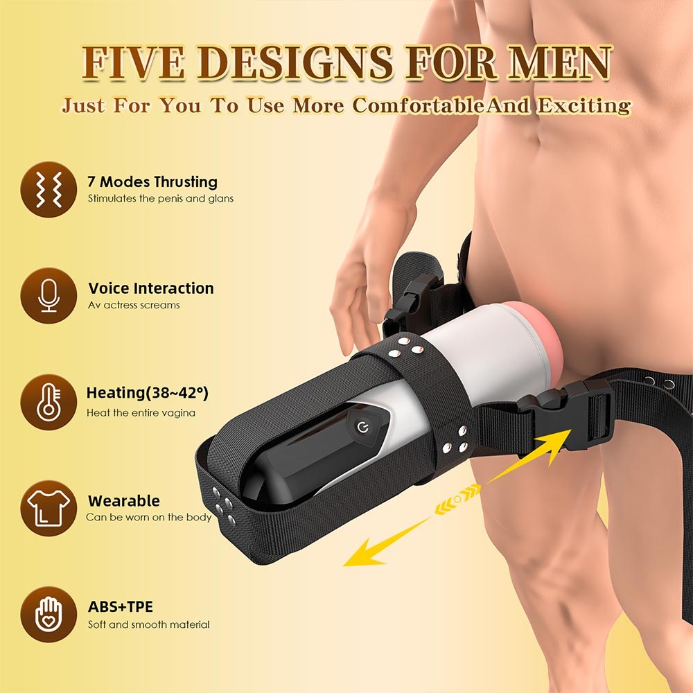 Aierle Wearable Male Masturbation Cup with Thrusting Penis & Glans & Voice Heating