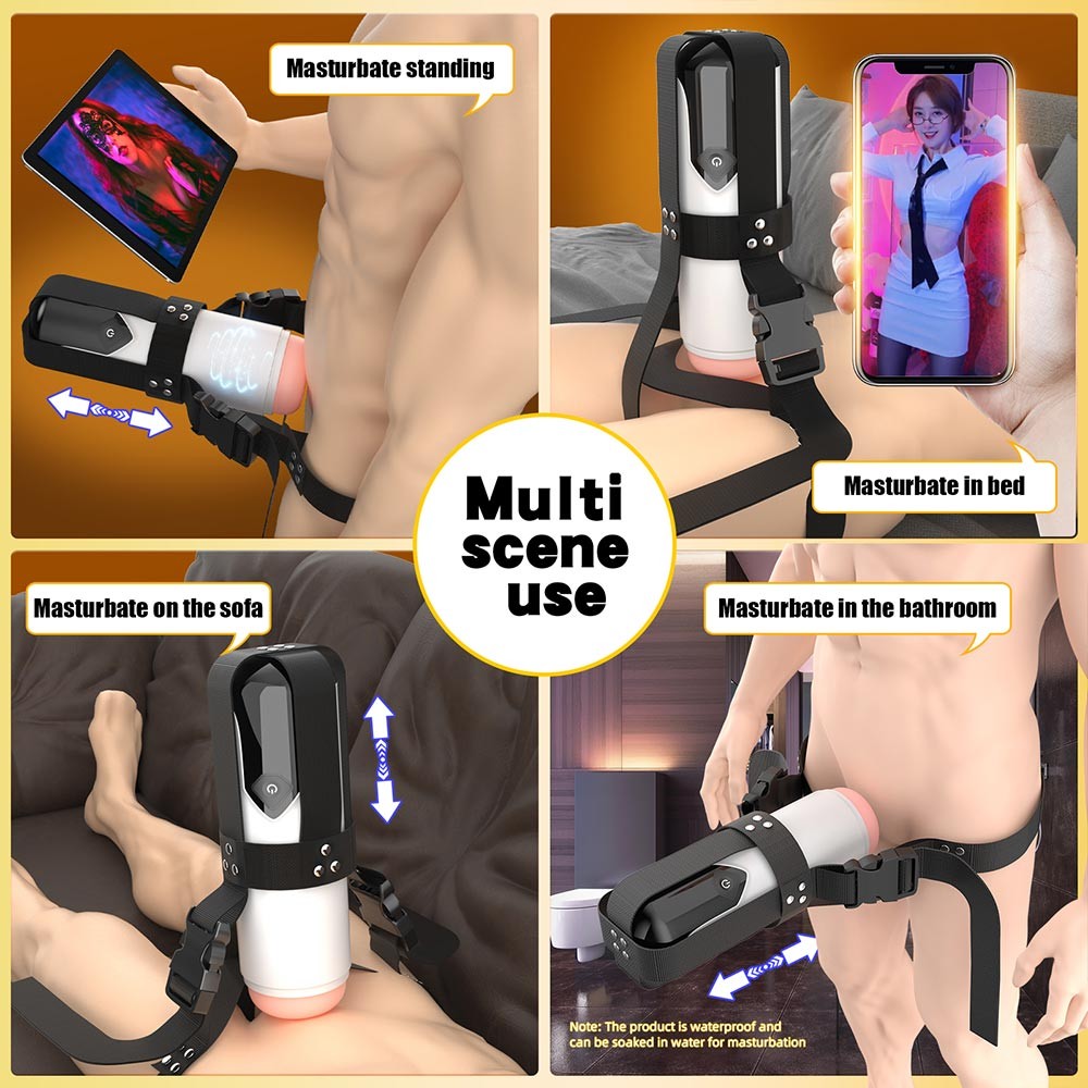 Aierle Wearable Male Masturbation Cup with Thrusting Penis & Glans & Voice Heating
