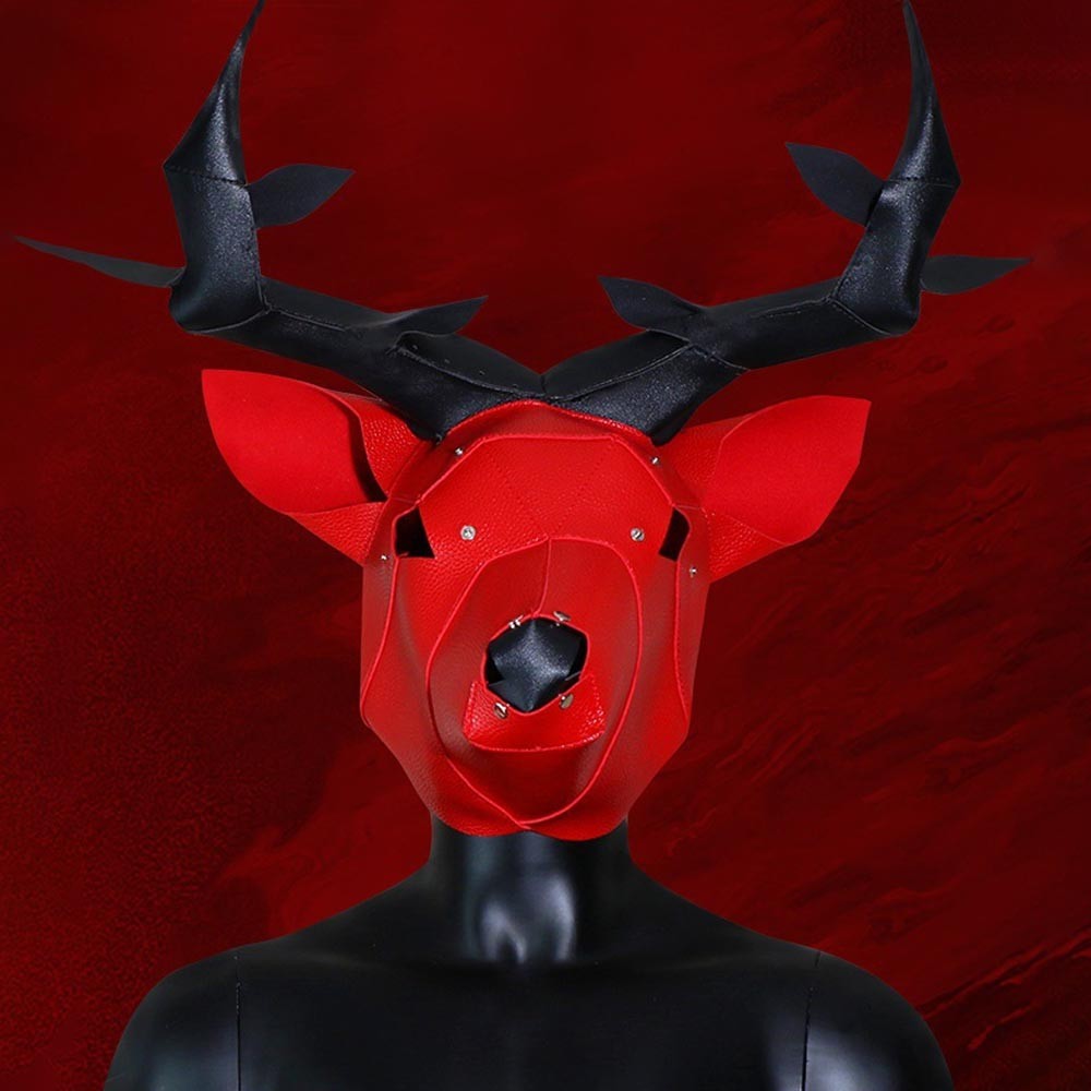 Deer Headgear Bondage Hood Mask for Cosplay SM Game