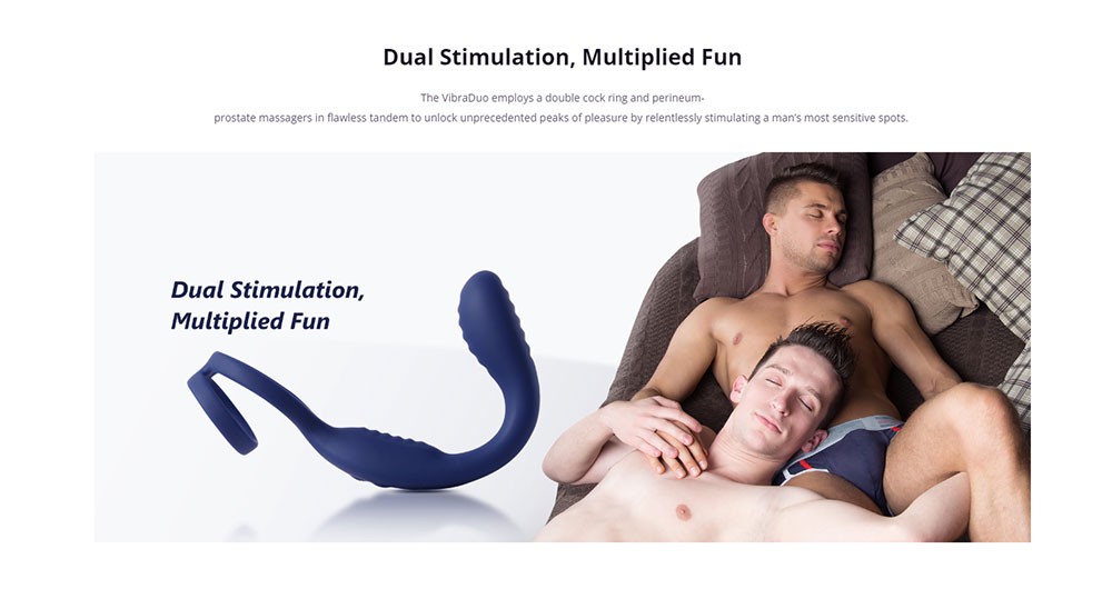 AROSUM VibraDuo Vibrating Perineum & Prostate Massager Double Cock Rings with Remote