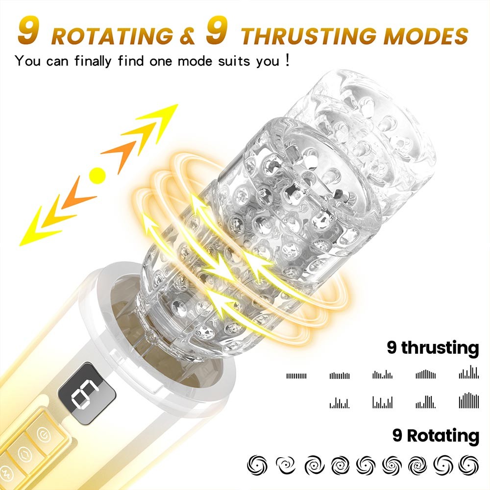 Aierle 9 Thrusting& 9 Rotating Wearable Strap On Masturbator ss