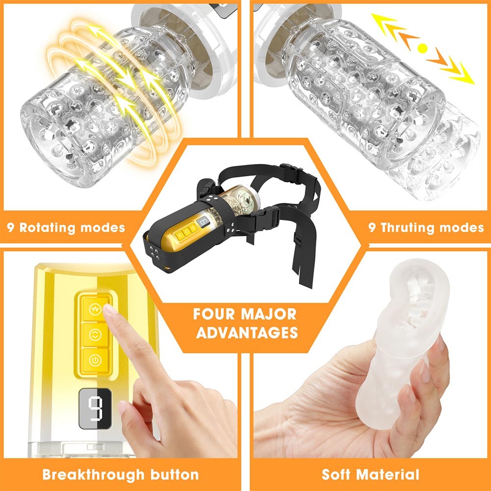 Aierle 9 Thrusting& 9 Rotating Wearable Strap On Masturbator sss