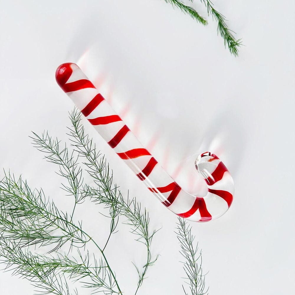 Christmas Candy Cane Glass Dildos Crystal Anal Plugs 7 In