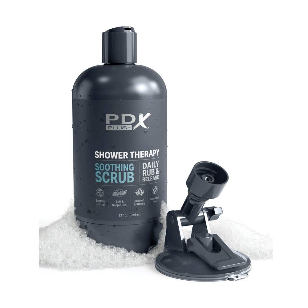 PDX Plus Shower Therapy Soothing Scrub Stroker with Adjustable Suction Cup