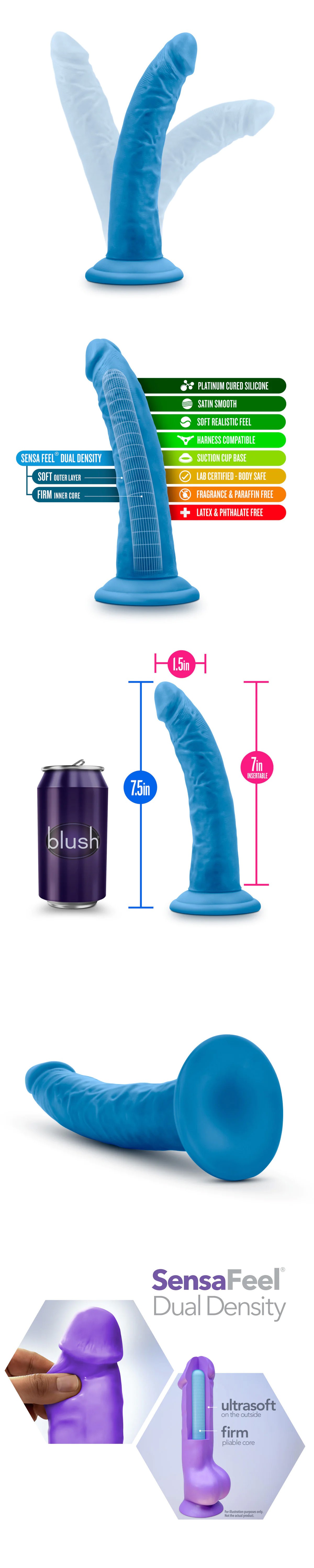 Blush Neo Elite Blue 7.5 Inch Long Silicone Dildo