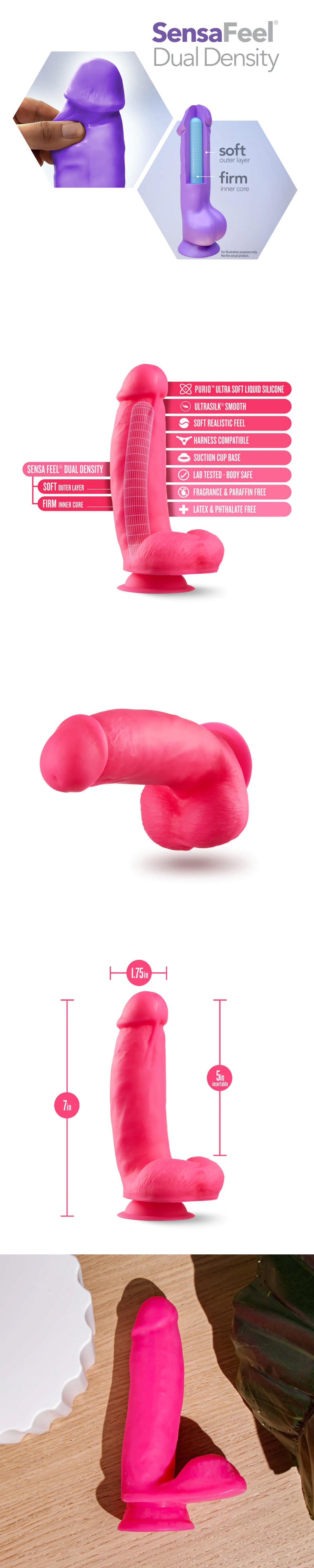 Blush Neo Elite 7in Silicone Dual Density Silicone Cock With Balls