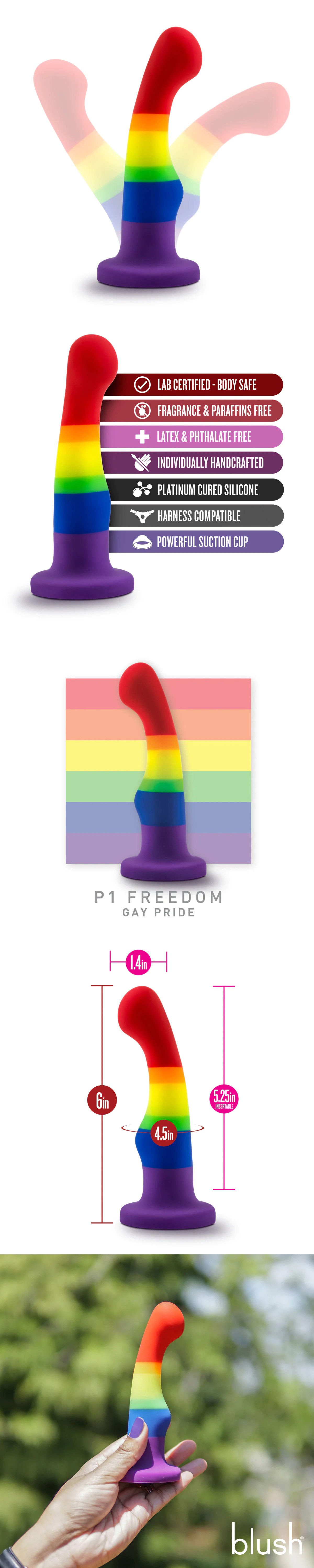 Blush Avant Pride Freedom P1 Artisan 6 Inch Curved Silicone Dildo