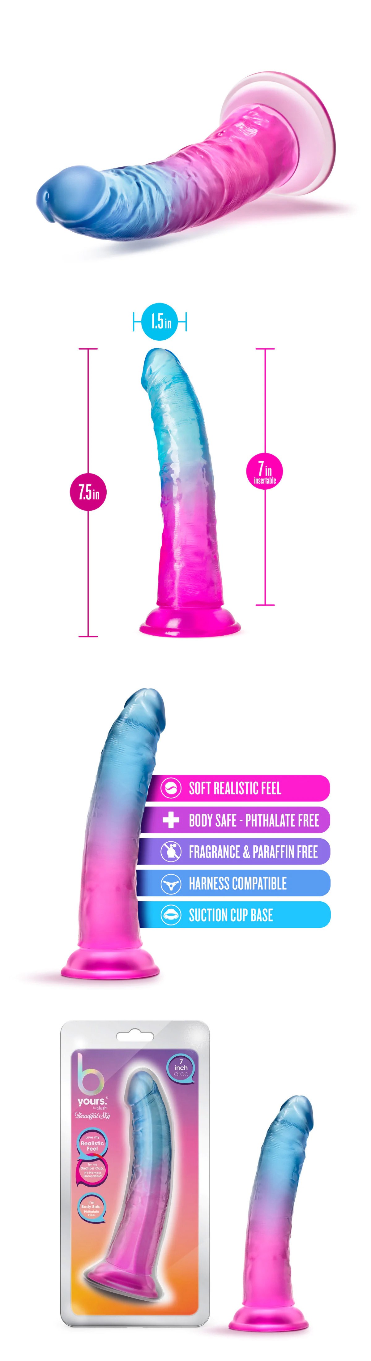 Blush B Yours 7" Beautiful Sky Dildo With Suction Cup