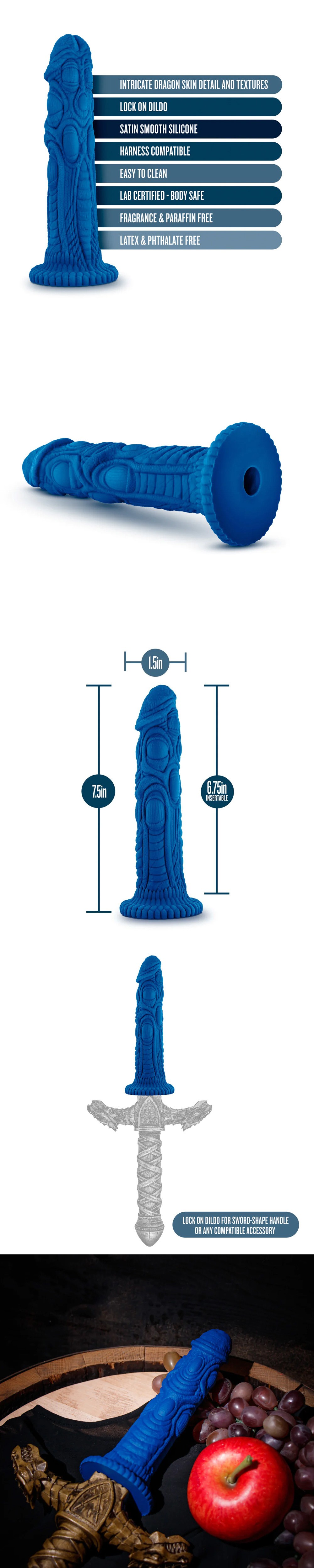 Blush The Realm Draken Blue 7.5-Inch Dildo With Suction Cup