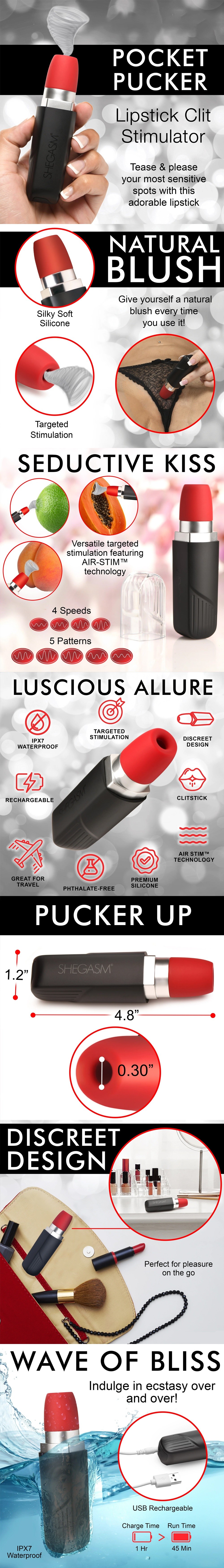 Pocket Pucker 10X Lipstick Air Clit Stimulator