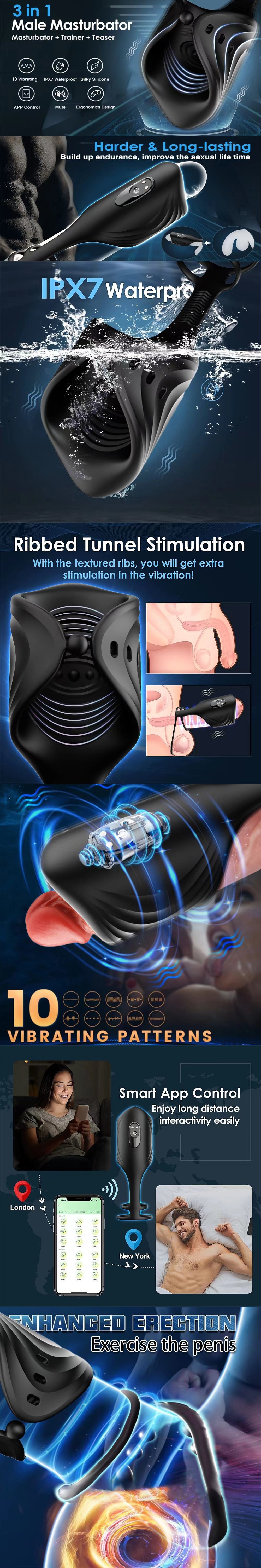 Cock Ring Vibrator Penis Trainer Male Sex Toy with APP Control