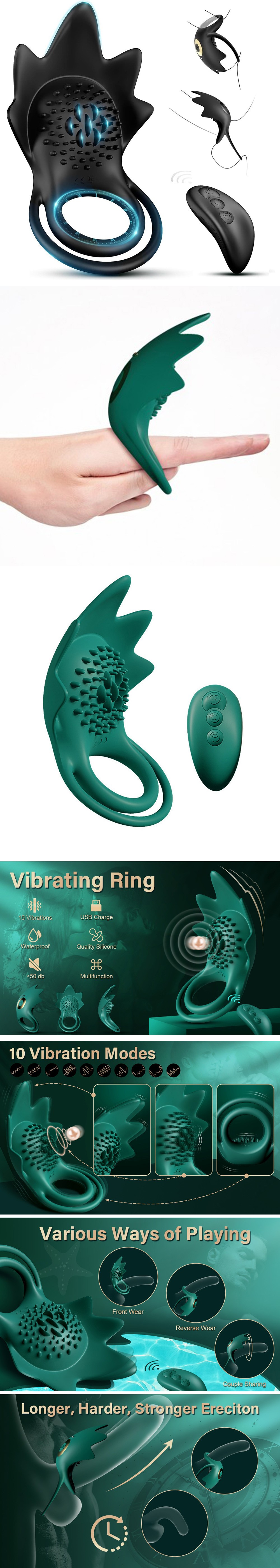 Double Cock Ring Vibrator Rose Clit Stimulator with Remote