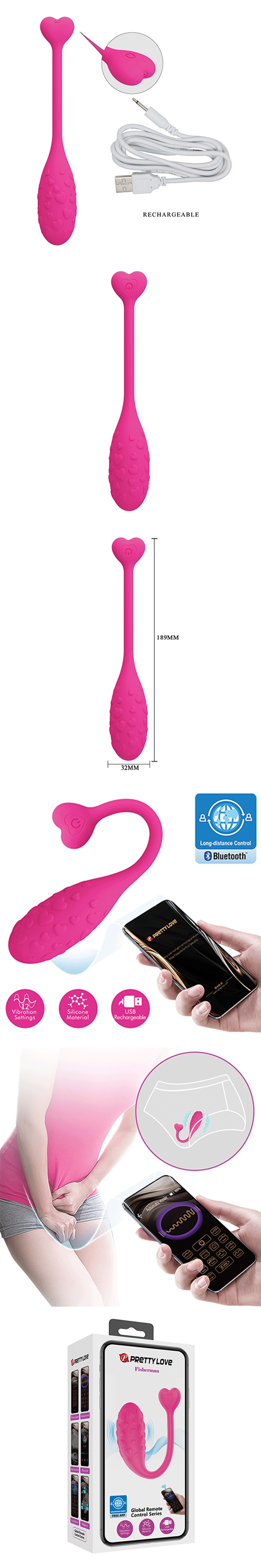 Pretty Love Fisherman Hot Pink Vibrating Egg with APP Remote