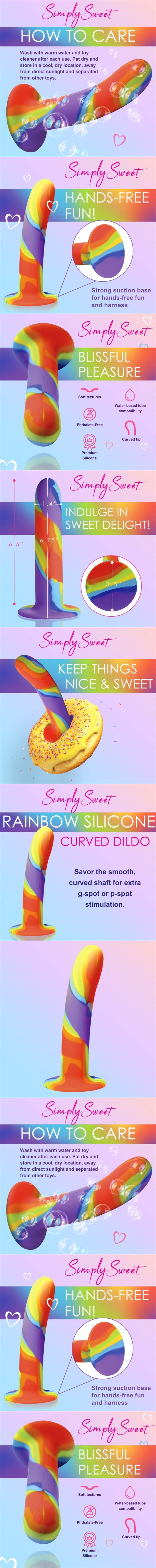 Simply Sweet Rainbow Silicone 6.75 Inch Dildo With Suction Cup