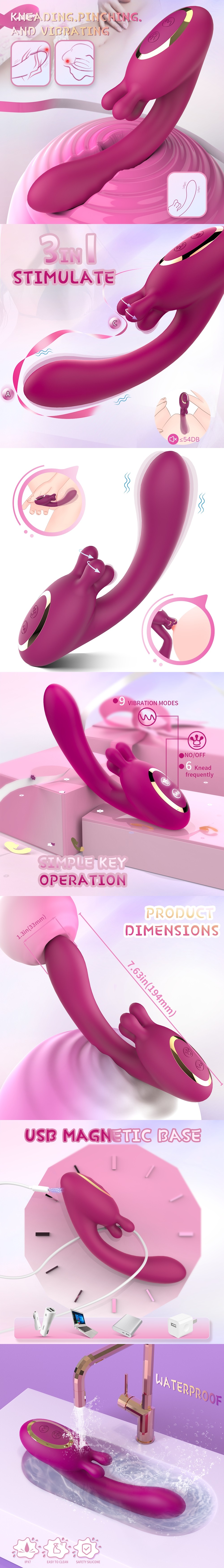 S-Hande 3 in 1 G-Spot Rabbit Vibrator with Kneading & Pinching & Vibrating