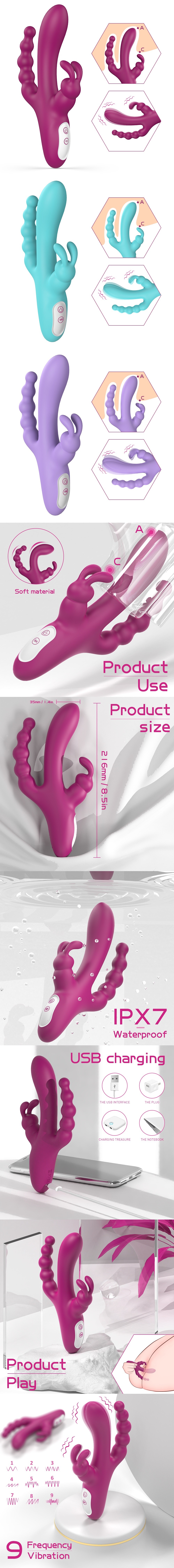 S-Hande Rabbit Vibrator With Beads Anal Plug Triple Motor Vibration