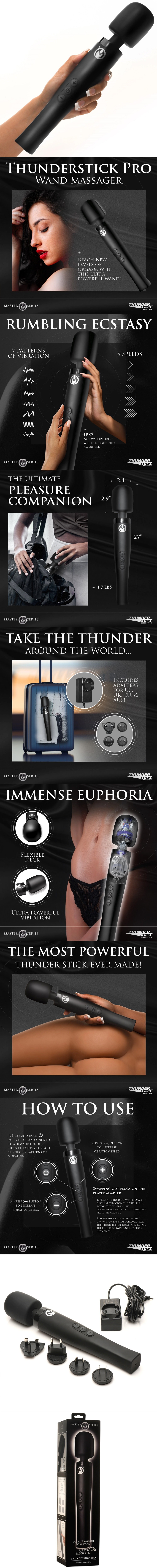 Wand Vibrator Massager Black Luxury Pro Extension