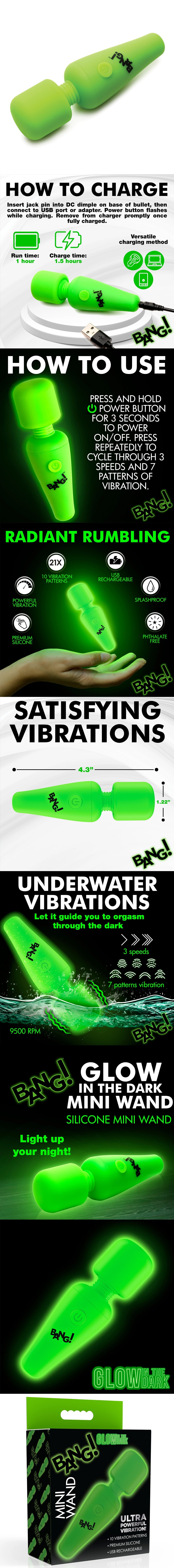 Bang! Glow-in-the-Dark Silicone Wand Clitoral Vibrator