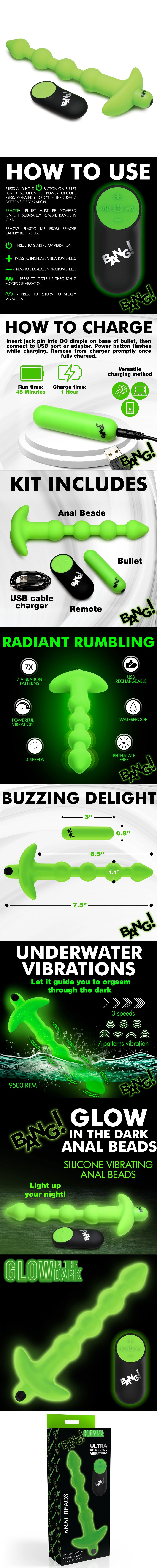 Bang! Glow-in-the-Dark Silicone Anal Beads Butt Plug