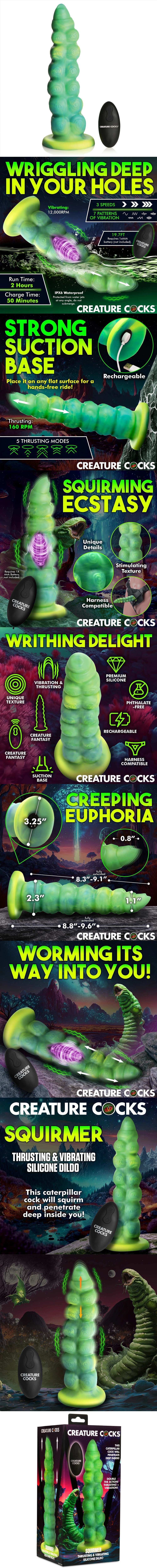 Tentacle Dildo Thrusting & Vibrating Silicone Worm Monster