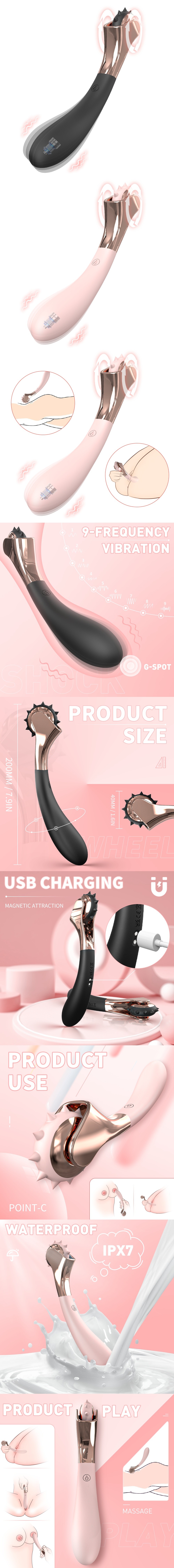 S-Hande BDSM Dual Head Toy G-Spot Vibrator With Spiked Rollers