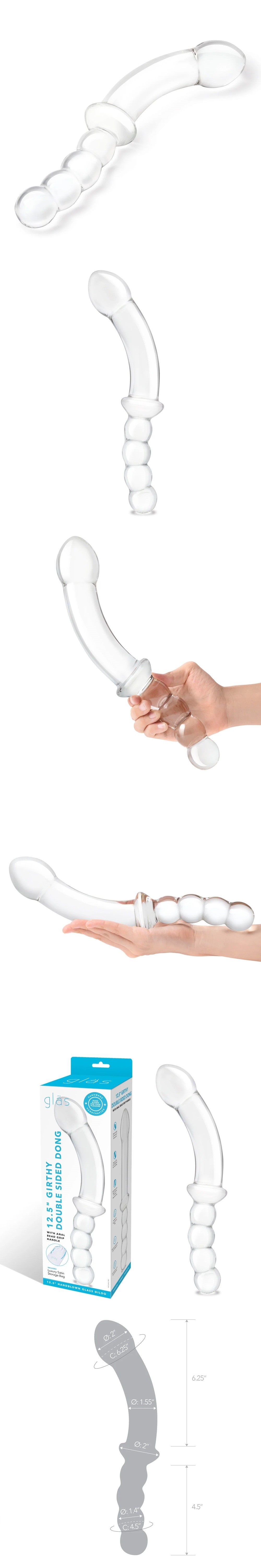 Gläs Girthy Double Sided Dong With Anal Bead Grip Handle