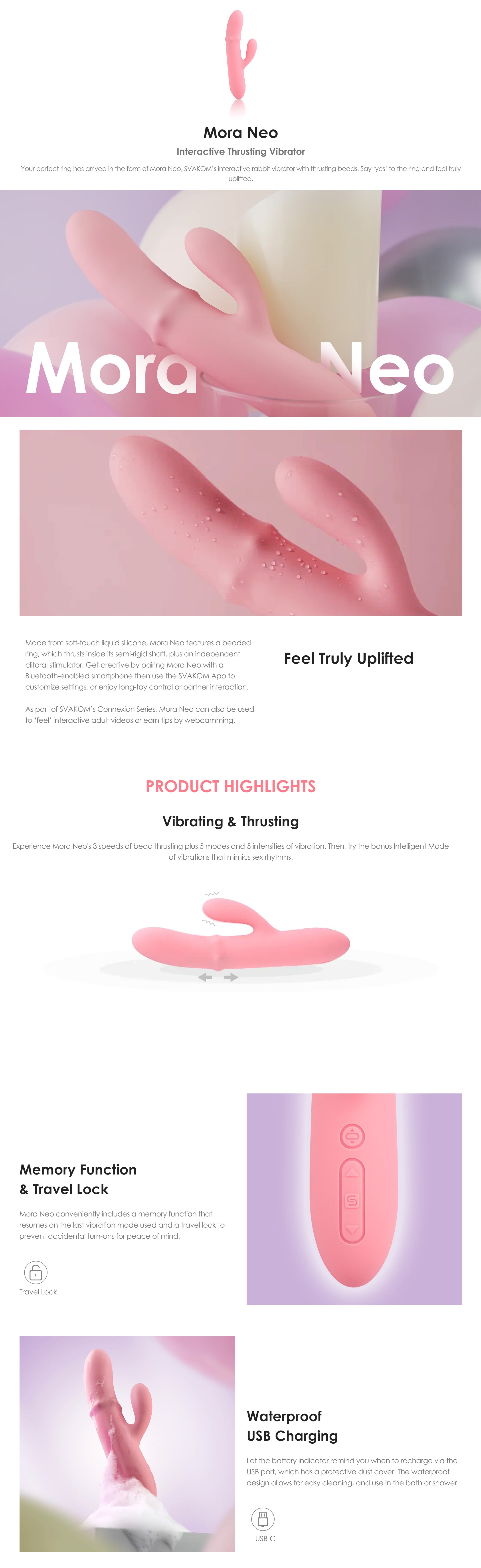 Svakom Mora Neo Thrusting Rabbit Vibrator with App Control