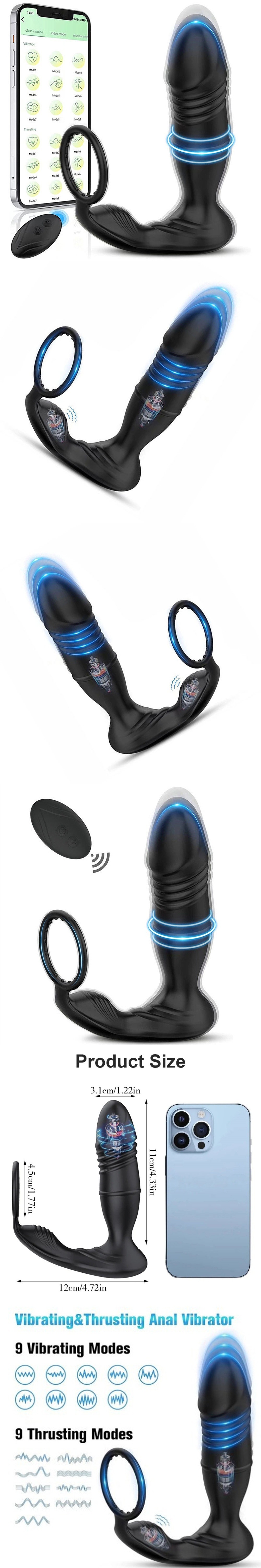 Thrusting Prostate Massager Butt Plug Vibrator With Cock Ring