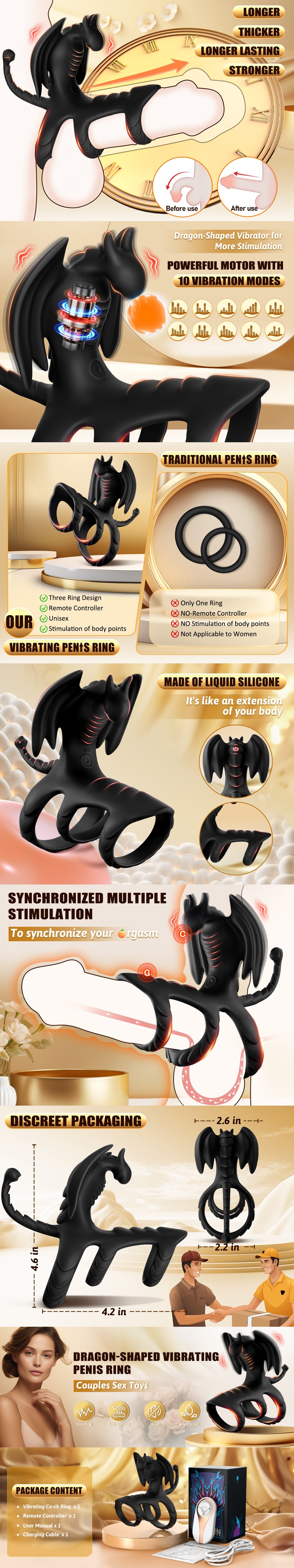 Vibrating Cock Ring Dragon-Shape Penis Rings Sleeve & Extenders