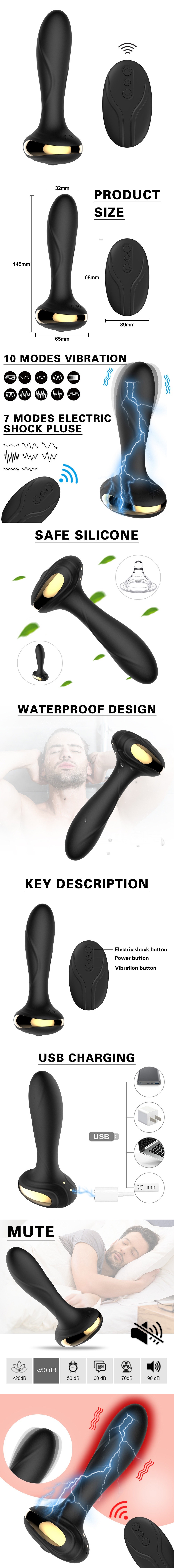 Vibrating Electroshock Prostate Massager Dildo Anal Plug