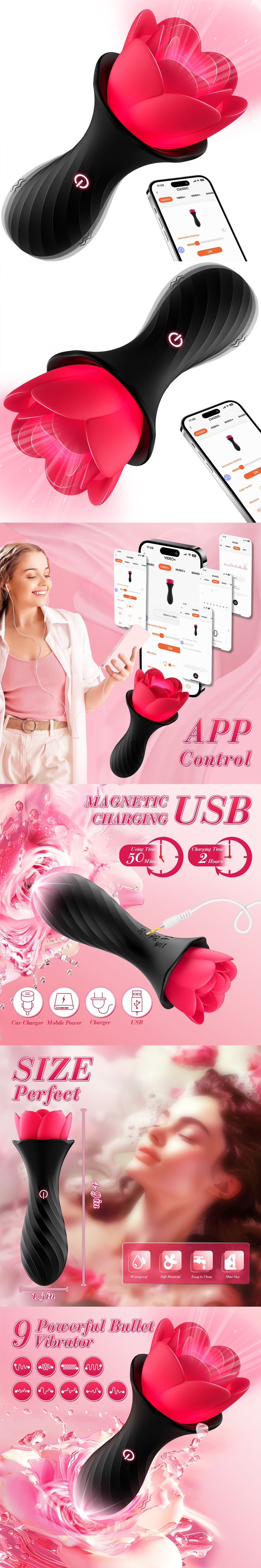 Vibrating Butt Plug Light Up Rose Vibrator with App Control