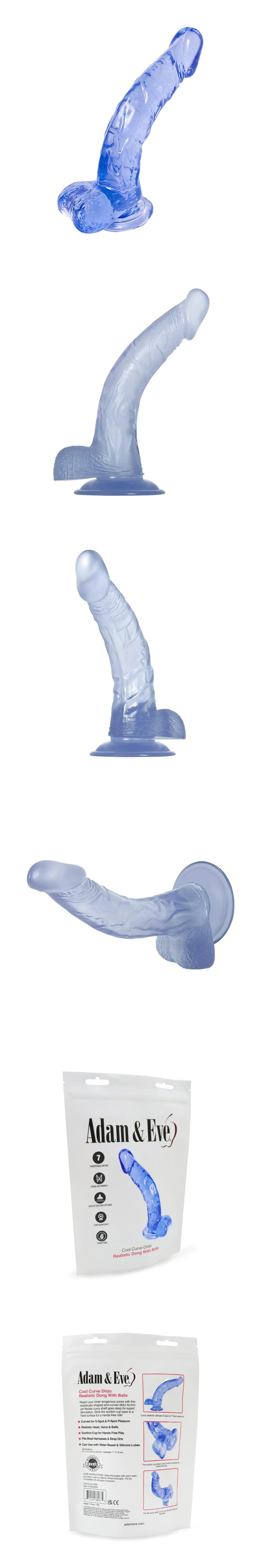 Adam & Eve Cool Curve Jelly Dildo with Realistic Balls & Suction Cup