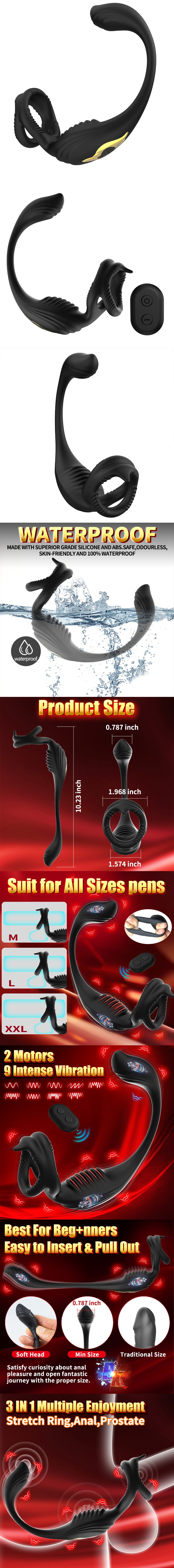 3 in 1 Vibrating Penis Ring Prostate Massager with Remote