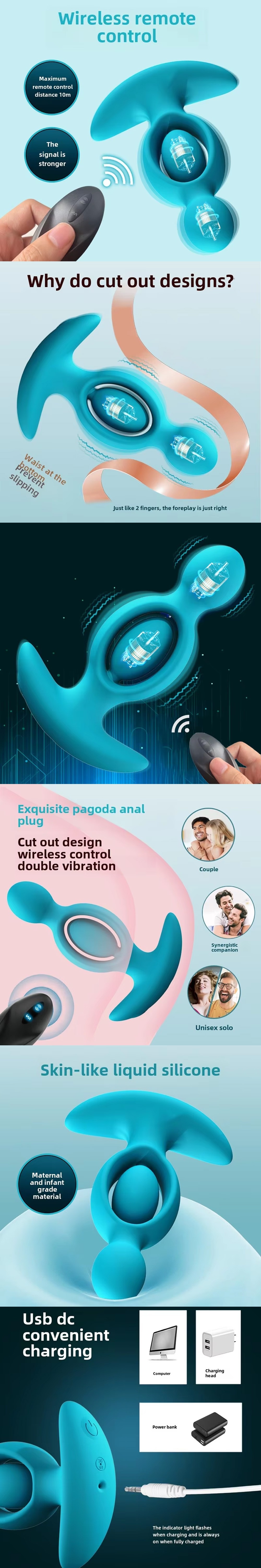 Pagoda Anal Beaded Vibrating Butt Plug with Remote Control