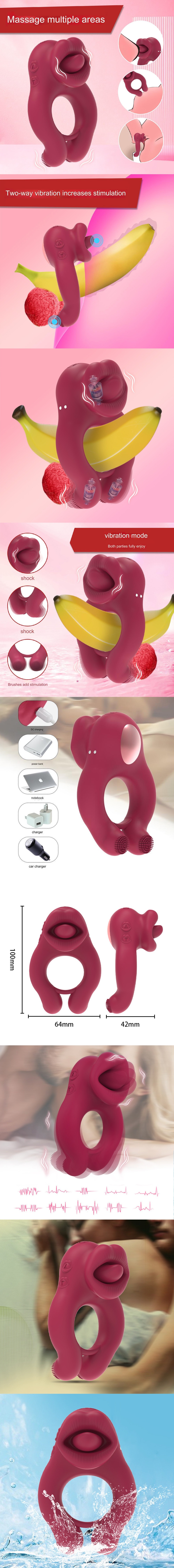 2 in 1 Couples Vibrator - Vibrating Cock Ring & Tongue Licking Clit Stimulator