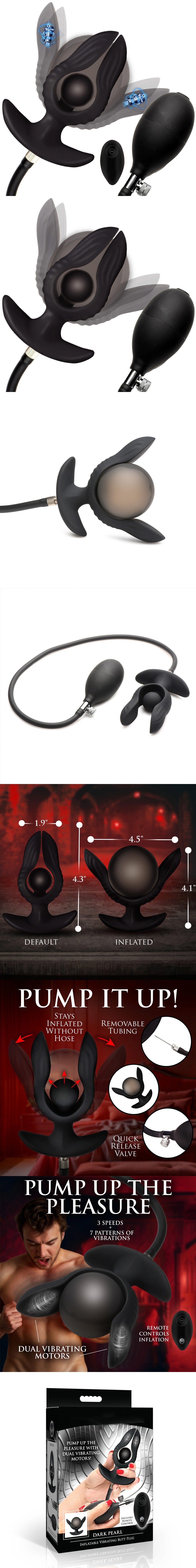 Dark Pearl Vibrating Inflatable Butt Plug with Remote Control