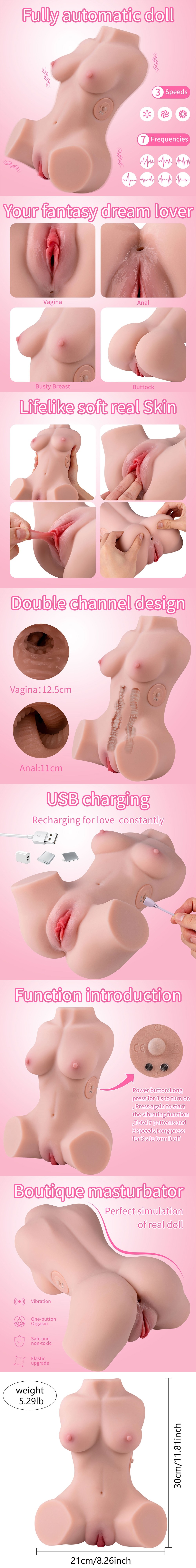 5.3lb Automatic Vibrating Sex Doll with Realistic Vagina Anal Boobs