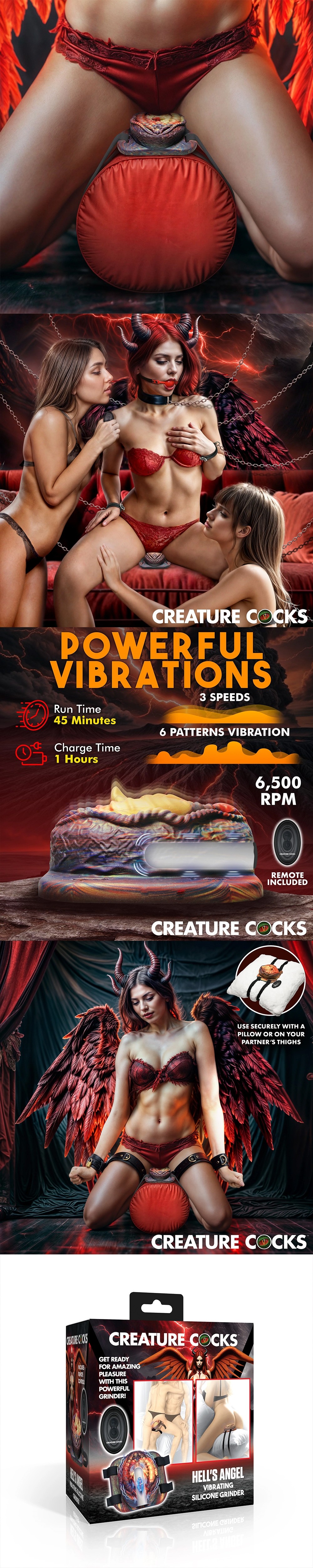 Creature Cocks Hell's Angel Vibrating Sex Grinder Silicone Massager with Remote Control Creature Cocks Hell's Angel Vibrating Sex Grinder Silicone Massager with Remote Control
