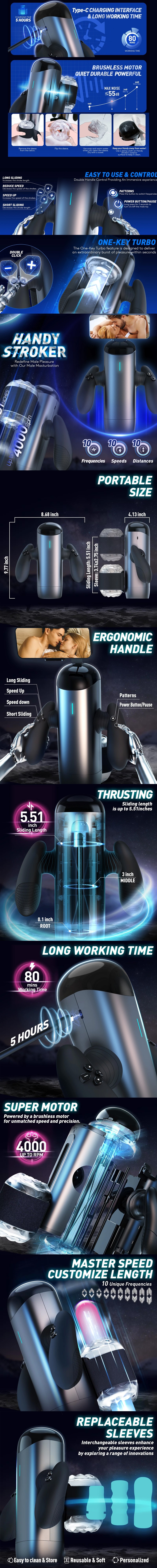 Automatic Thrusting Male Masturbator with Double Handle & Phone Holder