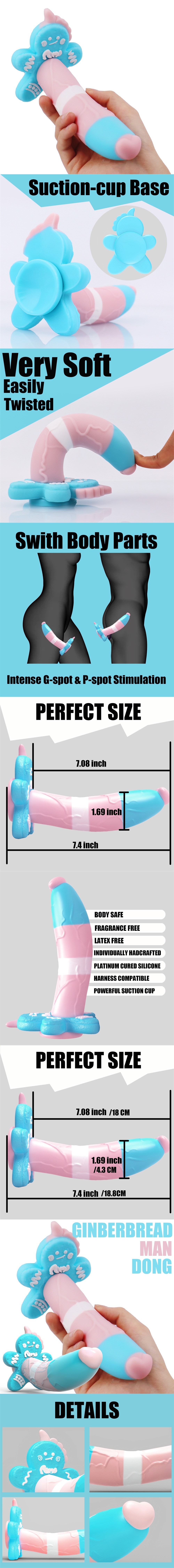7.4 Inch Fantasy Dildo Christmas Gingerbread G-spot Dong with Suction Cup